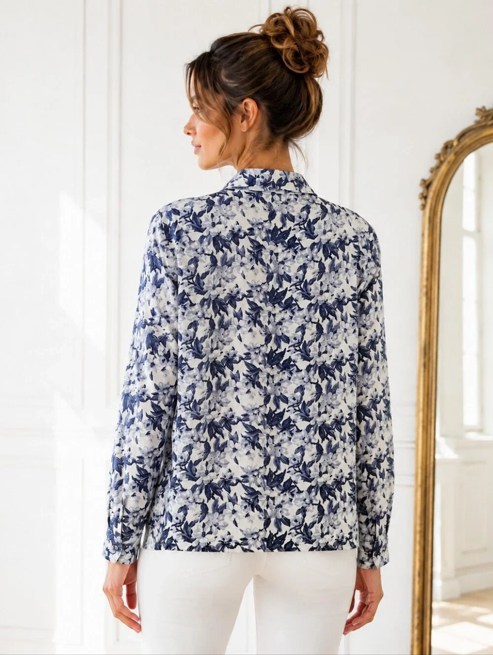 BLAST Linen Blend Floral Blouse | Size L | Shell Buttons | Button Front - Picture 2 of 8